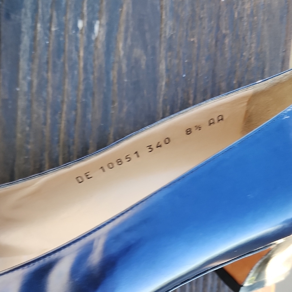 (8.5 AA) Salvatore Ferragamo Navy Blue Silver Mirrored Heels Shimmery Luxury - Picture 10 of 14